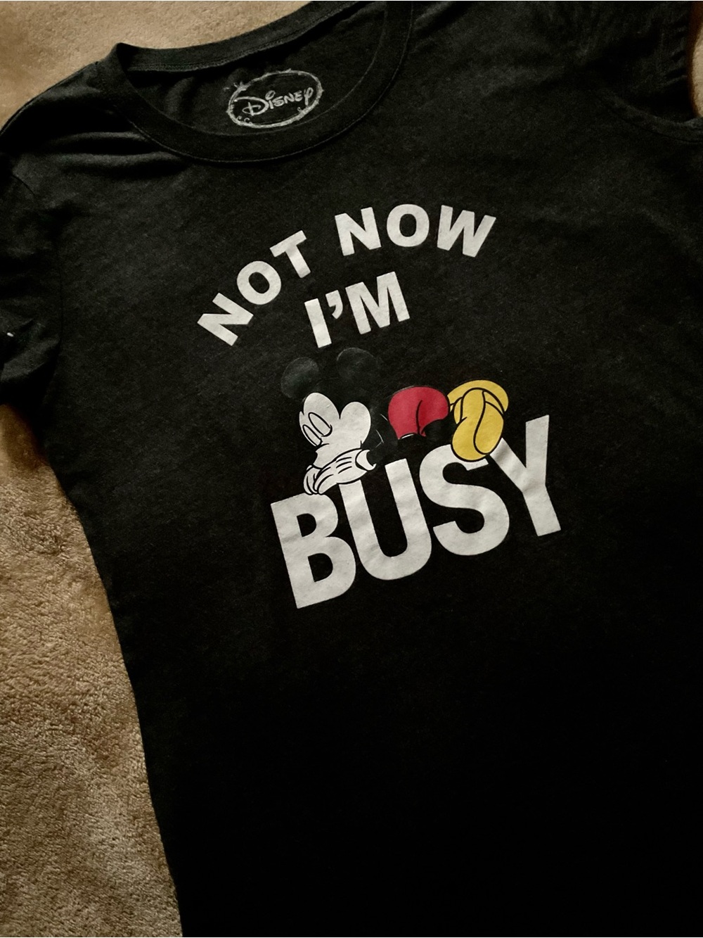 🖤Disney Teen Tee Black Mickey Mouse 'Not Now I'm Busy' Short Sleeve Graphic Tee